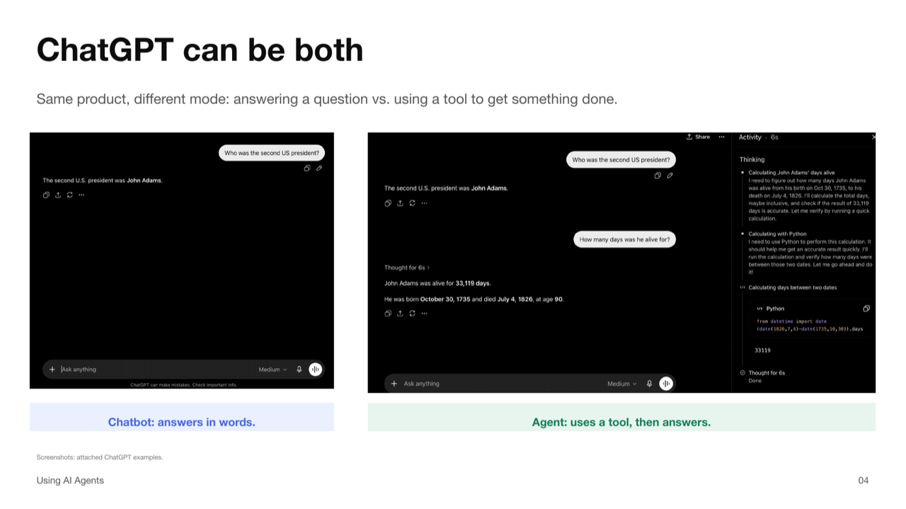 Chatbot and agent comparison slide preview