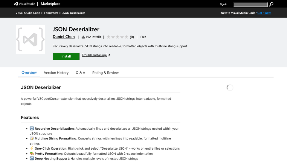 JSON Deserializer marketplace preview